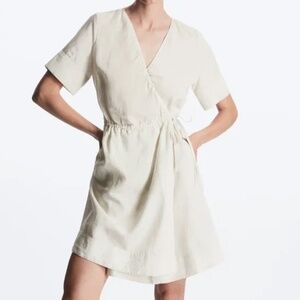 COS | Mini Linen-Blend Wrap Dress in Cream Sz Medium